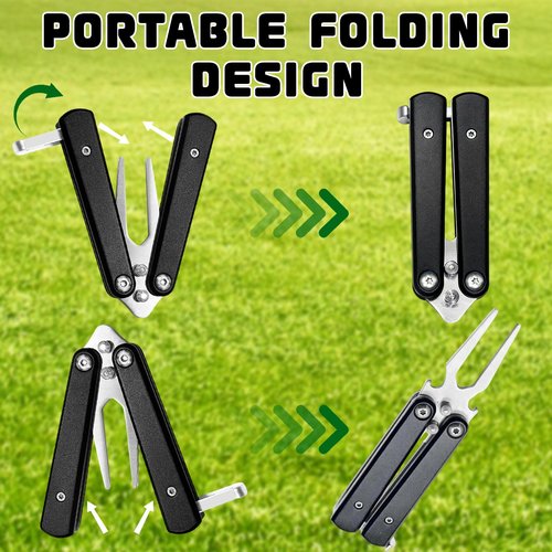 Golf Divot Repair Tool, 2025 New Metal Foldable Golf Alloy Fork, Golf Divot Tool with Bottle Opener, Golf Accessories for Men and Women Essential, Ideal Gift for Golf Enthusiasts