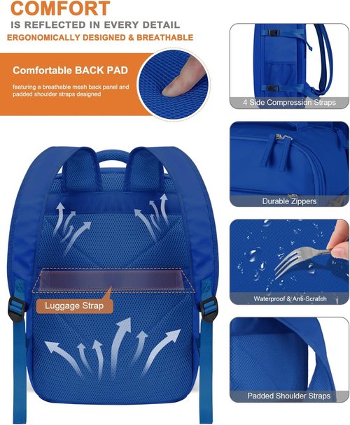 Capolo Waterproof Travel Backpack - Airlines Approved Laptop Bag for 15.6 Inch Devices | Royal Blue