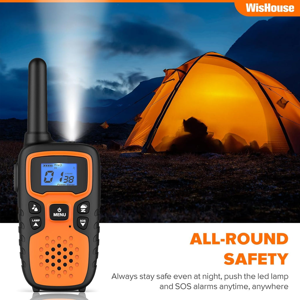 Wishouse Walkie Talkies - Long Range 2-Way Radios | Rechargeable 4-Pack with SOS Siren & NOAA Alert