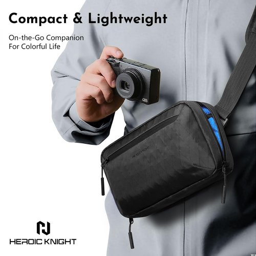 HEROIC KNIGHT Sling Bag for Men, 2.5L Crossbody Bag Small Chest Shoulder Pack with Removable Strap, Waterproof Lightweight Casual Fanny Pack Backpack for Travel/Daily Use/Hiking/Cycling,Black
