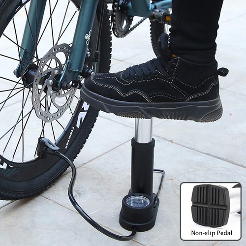 Mini Bicycle Pump Bike Foot Pump 120 PSI Foot Activated Floor Pump with Extra Sensitive Pressure Gauge Portable Air Pump with Gas Ball Needle for All Bike, Fits Presta & Schrader Valve