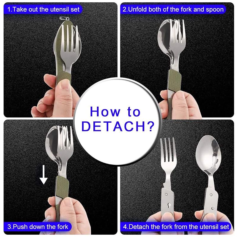 Caudblor 2-Piece Camping Utensil Set, 4-in-1 Stainless Steel Foldable Knife Fork Spoon