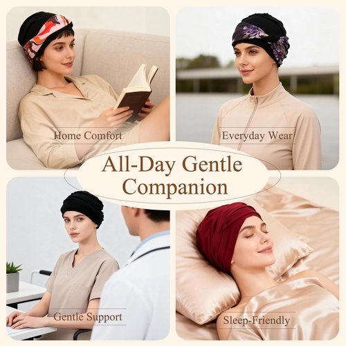 BCHRTOIP 4 Pcs Stretch Chemo Headwear for Women, Soft Cancer Hat for Hair Loss