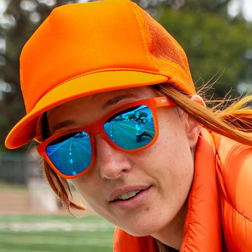 goodr Donkey Goggles Polarized Sunglasses, Medium Sized (OG), Orange Translucent Frame with Blue Mirrored Reflective Lenses, UV400 Protection, No Slip, No Bounce