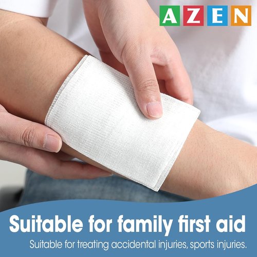 AZEN Sterile Gauze Pads - 50 Pack of 3" x 4" Non-Stick, Highly Absorbent Cotton Sponges for Wound Care