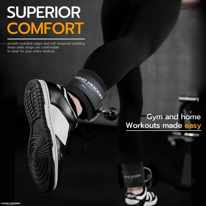 AOHO MOOON Ankle Strap (2 Pieces) for Cable Machine Women - Gym Workout Leg Strap, Premium Padding Ankle Cuffs, Glute Kickback Exercises Equipment, Pulley Attachment, One Size Fit All(Pair, BlackUp)