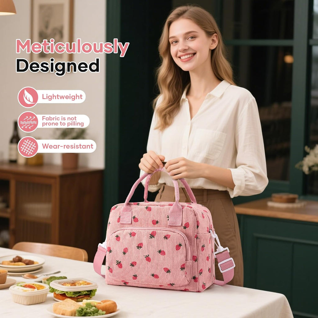 Regine Switzerland Insulated Lunch Bag - Stylish Corduroy Tote for Women | Reusable Cooler for Work & Travel