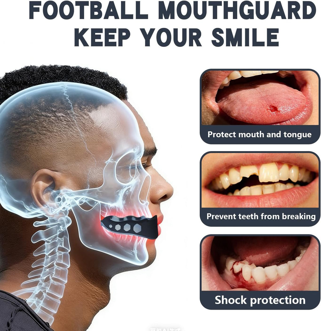 Skiennix Youth Football Mouth Guard - 2 Pack with Strap & Case | Ideal for Sports & MMA, Youth Size