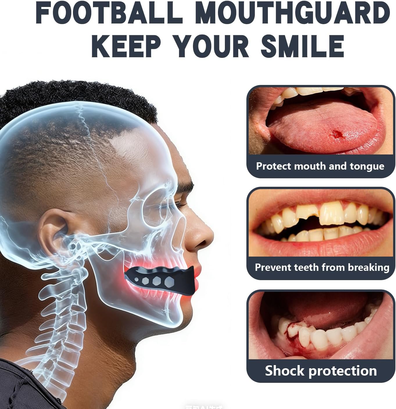 Skiennix Youth Football Mouth Guard - 2 Pack with Strap & Case | Ideal for Sports & MMA, Youth Size