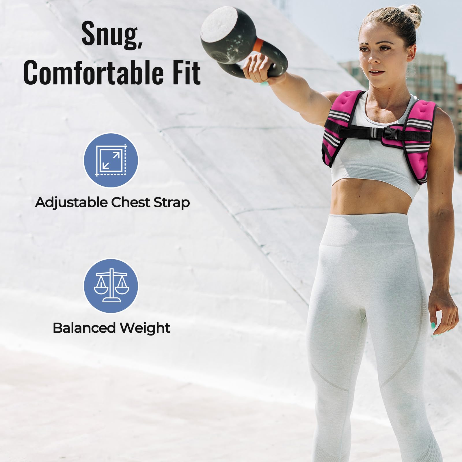 Zeerun Weighted Vest, 6lb/8lb/10lb/12lb/15lb/18lb/20lb/24lb/30lb for Men Women, Reflective Stripe Adjustable Buckle, Comfortable Durable Rucking Vest for Walking Running Strength Training, 24LBS-Pink