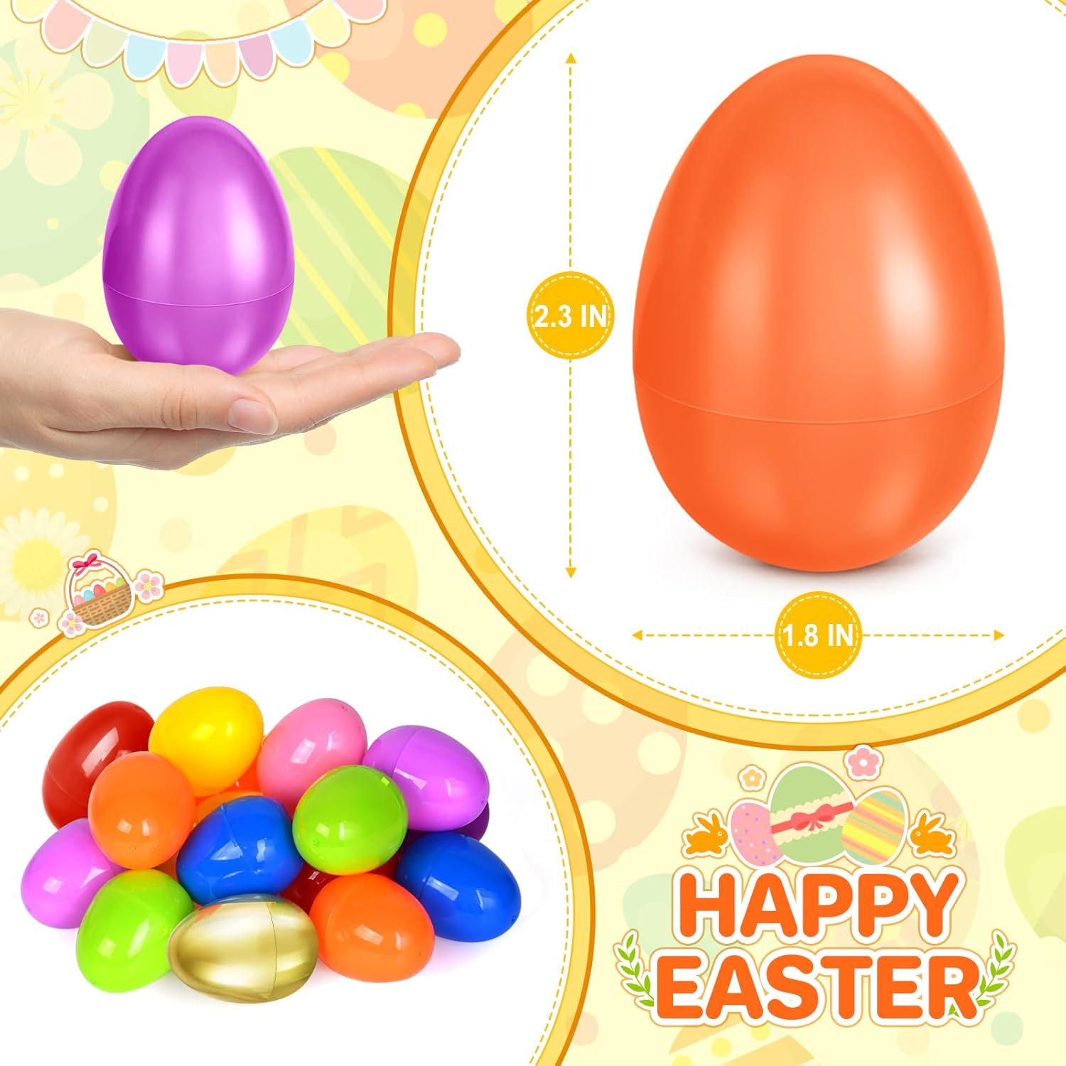 SpringFlower Colorful 2.3” Unfilled Easter Eggs - 60 Pack Plus 1 Golden Egg for Candy & Treats