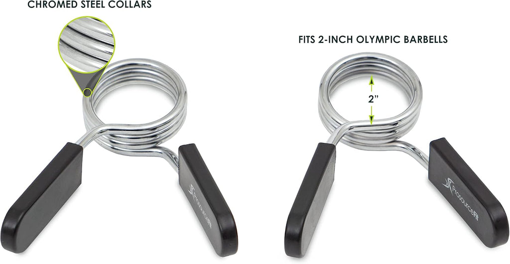 ProsourceFit Olympic Barbell Spring Clip Collars - Easy-Grip Handles for Weightlifting | 2-Inch Pair