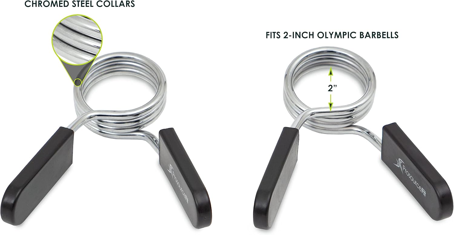 ProsourceFit Olympic Barbell Spring Clip Collars - Easy-Grip Handles for Weightlifting | 2-Inch Pair