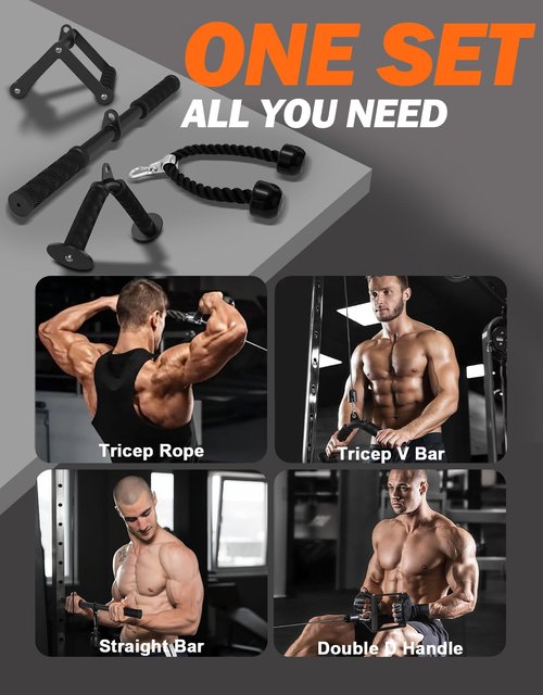 Fitarc Cable Machine Attachment Set for Gym & Home Workouts, LAT Pulldown Attachments with Non-Slip Grips, Black