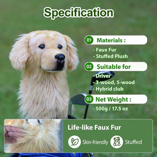 Golden Retriever Golf Club Headcover - Lifelike Plush Dog Head Cover for Driver & Fairway Woods | 460CC Compatible | Premium Gift for Golden Retriever Lovers & Dog Enthusiasts
