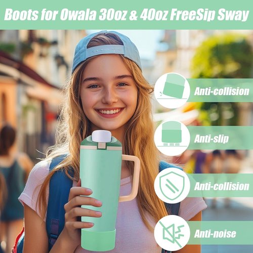 Mity Rain Protective Silicone Boots for Owala 30oz & 40oz FreeSip Sway Bottles - Sage Green, Enhances Stability & Prevents Scratches