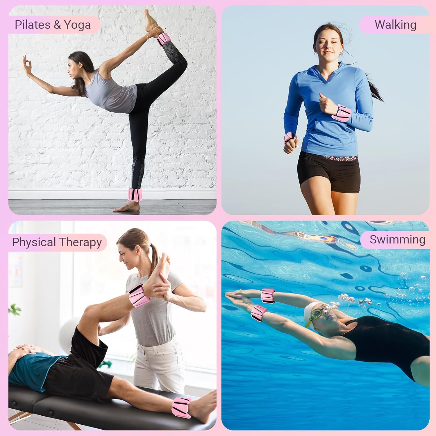 Wrist Ankle Weights for Women Set of 2, Adjustable Silicone Weighted Bangles, Wearable Ultra-durable Strips Weight Bracelet 2 lbs/4 lbs for Yoga, Pilates, Barre, Walking, Arm & Leg Workout