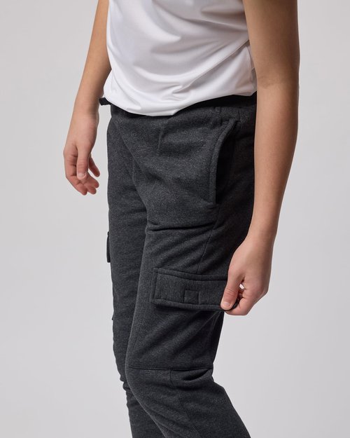 Real Essentials 3 Pack: Boys' Cotton Fleece Cargo Joggers Athletic Sweatpants - Kids Casual Sports Pants Pockets-Set 1, M, 8-10
