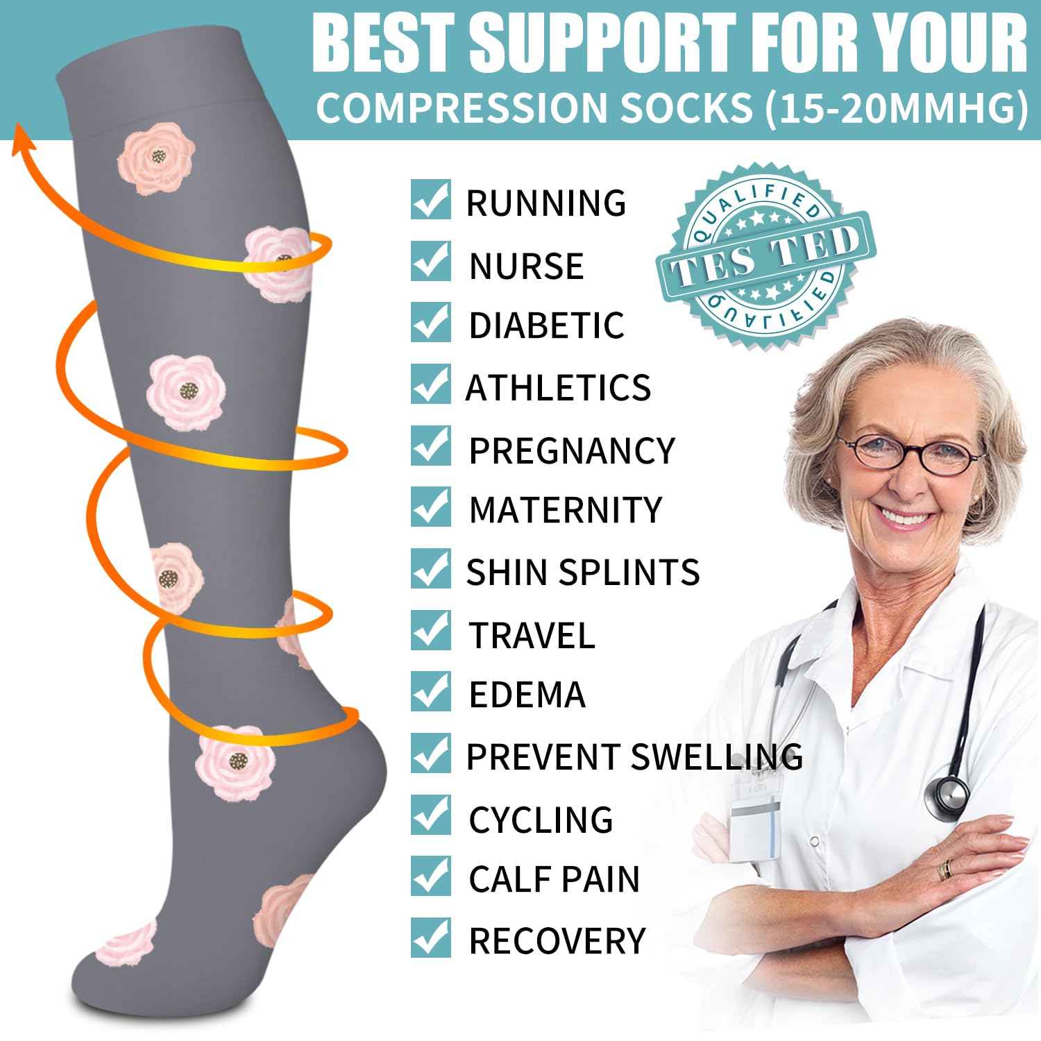 Laite Hebe Compression Socks for Women & Men Circulation(6 pairs)-Graduated Supports Socks for Running, Athletic Sports