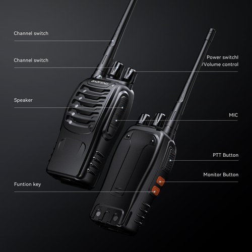 BAOFENG BF-888S Walkie Talkies for Adults Rechargeable Long Range 16 Channel Professional Walky Talky and Security Headphones Flashlight Li-ion Battery and Charger (10 Pack)