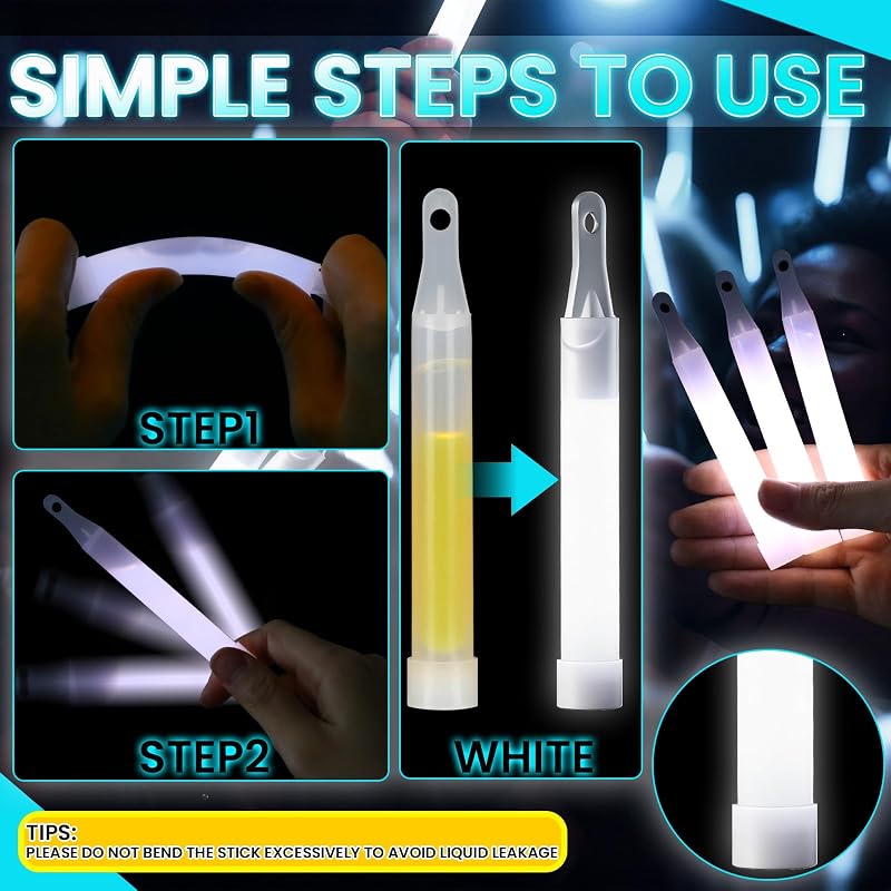 Warm White 4" Glow Sticks Bulk 100 Pack | Emergency Party Glow Sticks