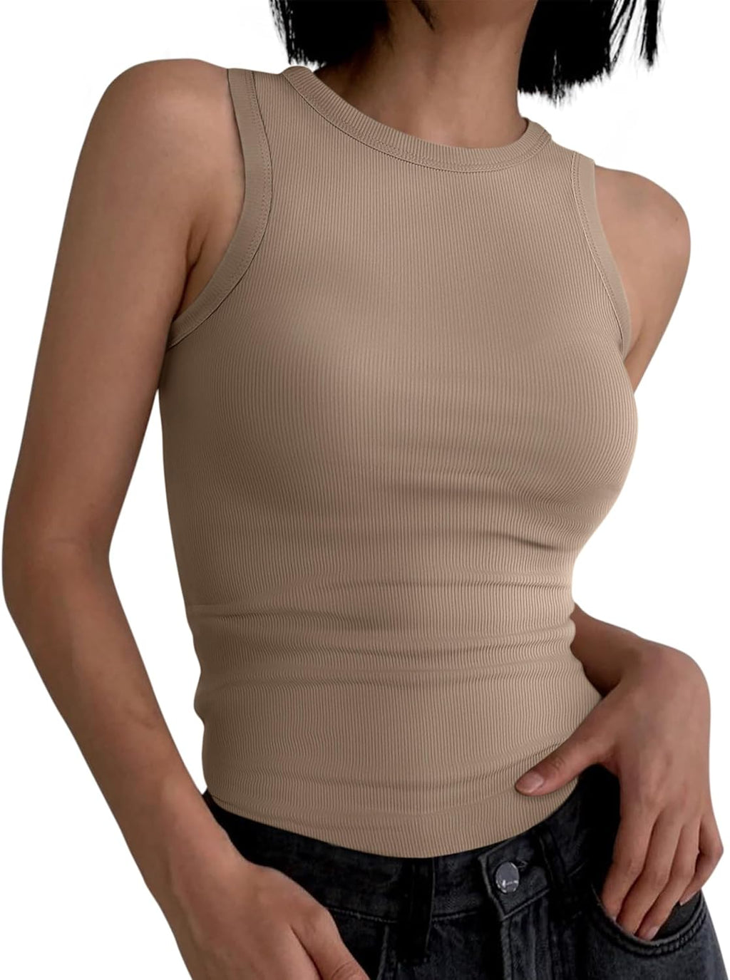 ANRABESS Women's Sleeveless High Neck Tank Top - Slim Fit Ribbed Design for Summer Casual Style