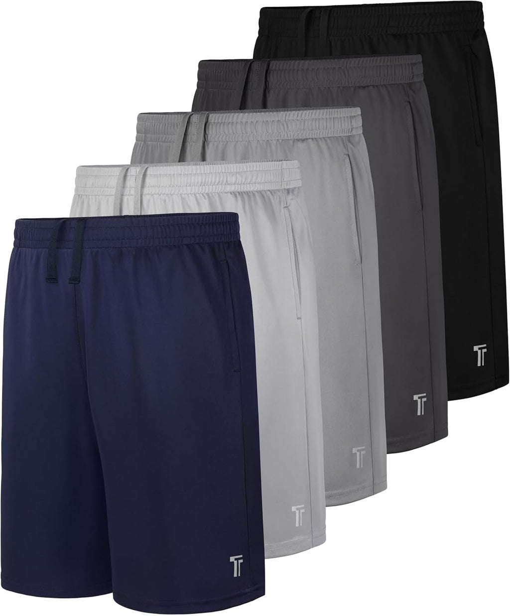 Skiennix Boys Athletic Shorts - Quick Dry Basketball & Soccer Shorts with Pockets | 5 Pack for Active Kids