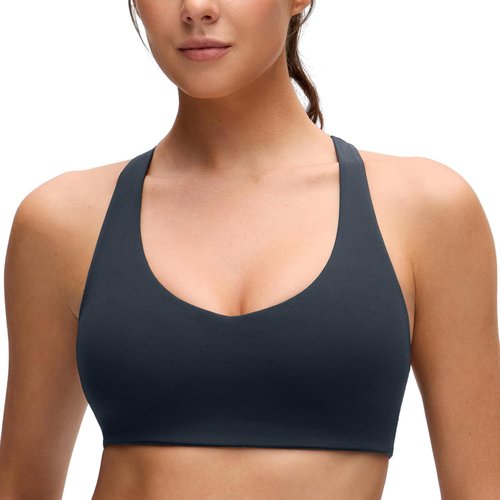 CRZ YOGA Butterluxe Sports Bra - Supportive V-Neck Padded Wireless Yoga Crop Top for Women
