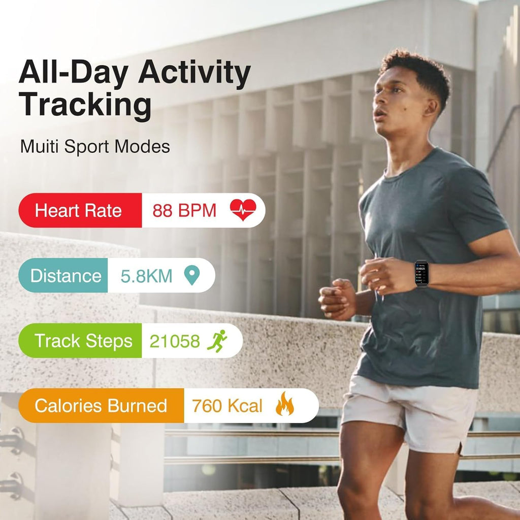 Skiennix Smart Watch - Fitness Tracker with Heart Rate Monitor | Waterproof Design, Black