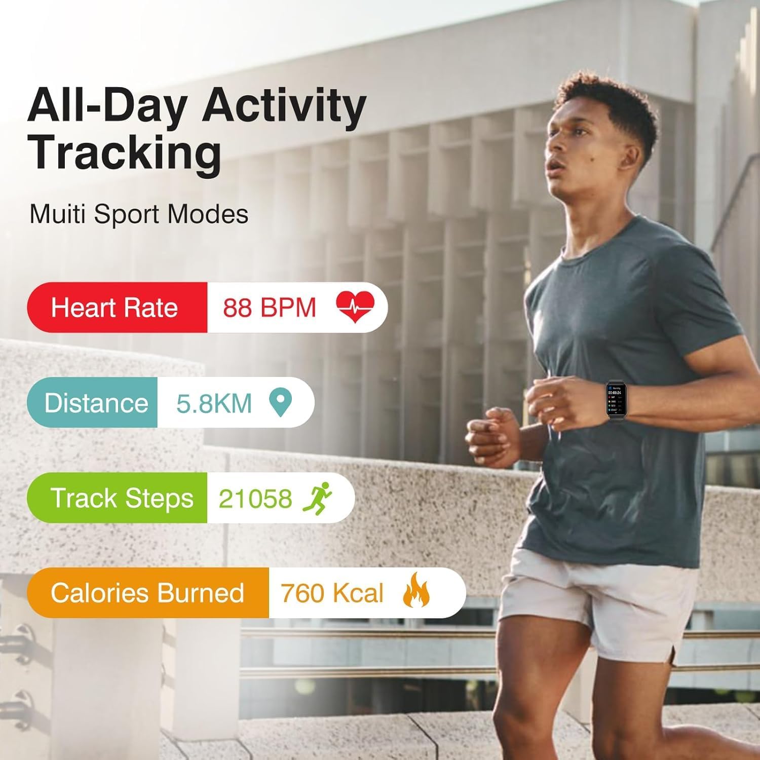 Skiennix Smart Watch - Fitness Tracker with Heart Rate Monitor | Waterproof Design, Black