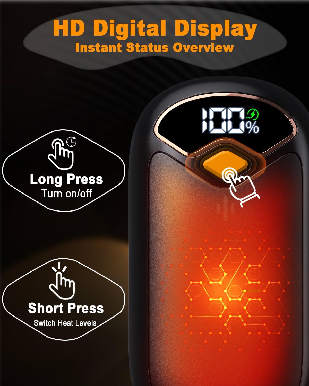 Skiennix Rechargeable Hand Warmers - 2 Pack with LED Display, 4 Heat Levels, USB Portable | Ideal for Golf, Camping, Gifts