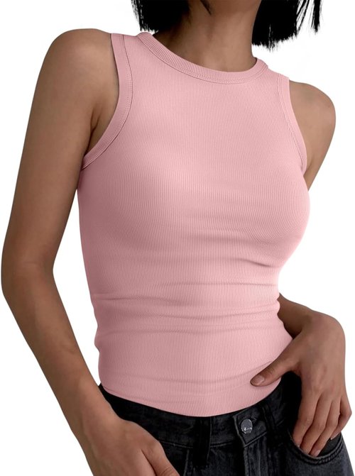 ANRABESS Women's Sleeveless High Neck Tank Top - Casual Slim Fit Ribbed Summer Shirt