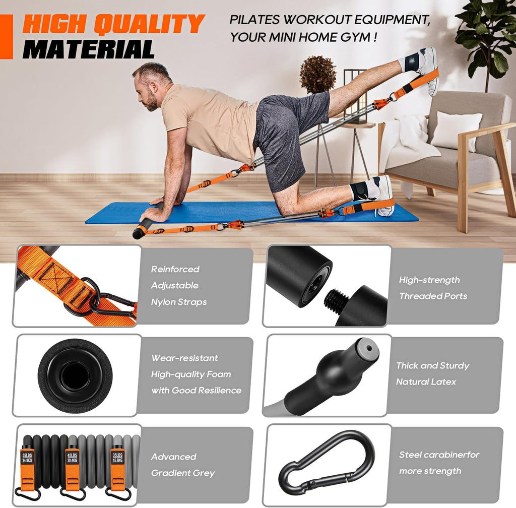 Pilates Bar Kit - Heavy Duty Resistance Bands for Full-Body Workout | Portable Home Gym Equipment