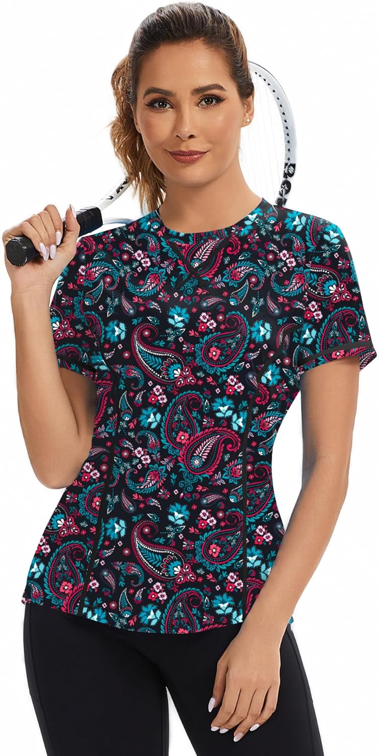 AVOOGUE Women's Quick-Dry Athletic Tops - UPF50+ Sun Protection for Gym, Hiking, Yoga | Short Sleeve