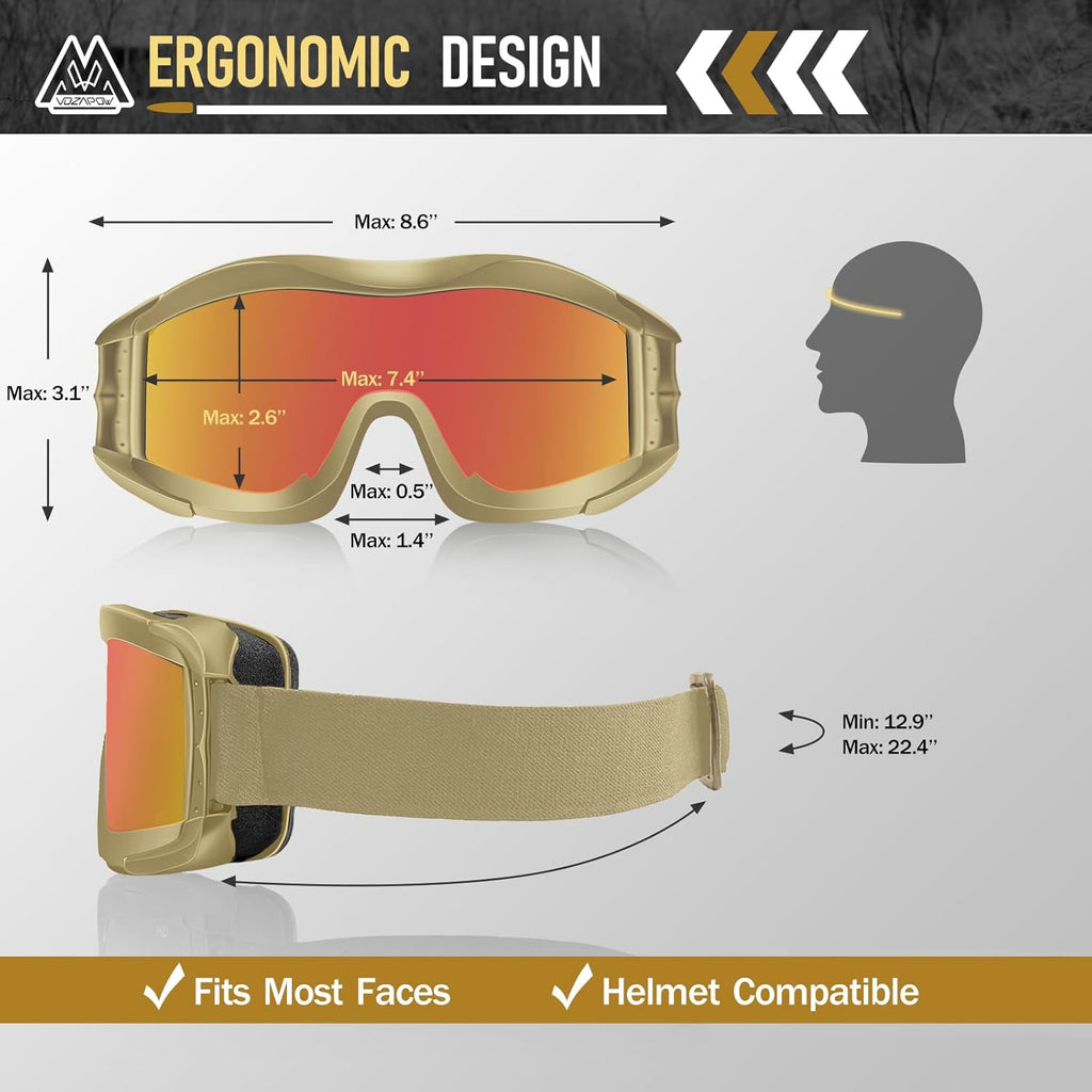 Skiennix Airsoft Goggles - Anti-Fog, ANSI Z87.1 Certified, Impact Resistant Tactical Shooting Glasses