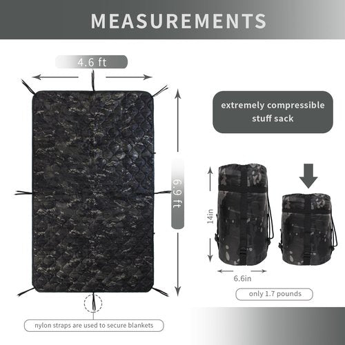 GRVCN Military Blanket - Camping Sleeping Bag with Zipper, Poncho Liner Thermal Insulated Blanket, Lightweight Portable Outdoor Hiking Survival Compression Carry Bag