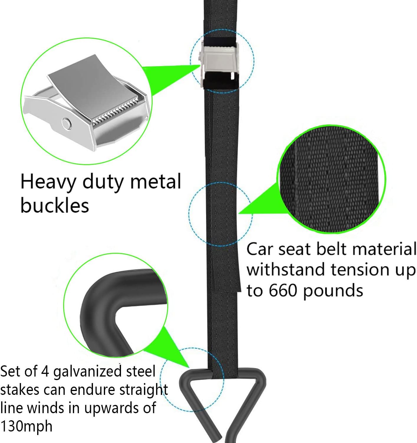 Skiennix Heavy-Duty Trampoline Stakes | 15.84" Galvanized Steel Corkscrew Anchors Kit (Set of 4)