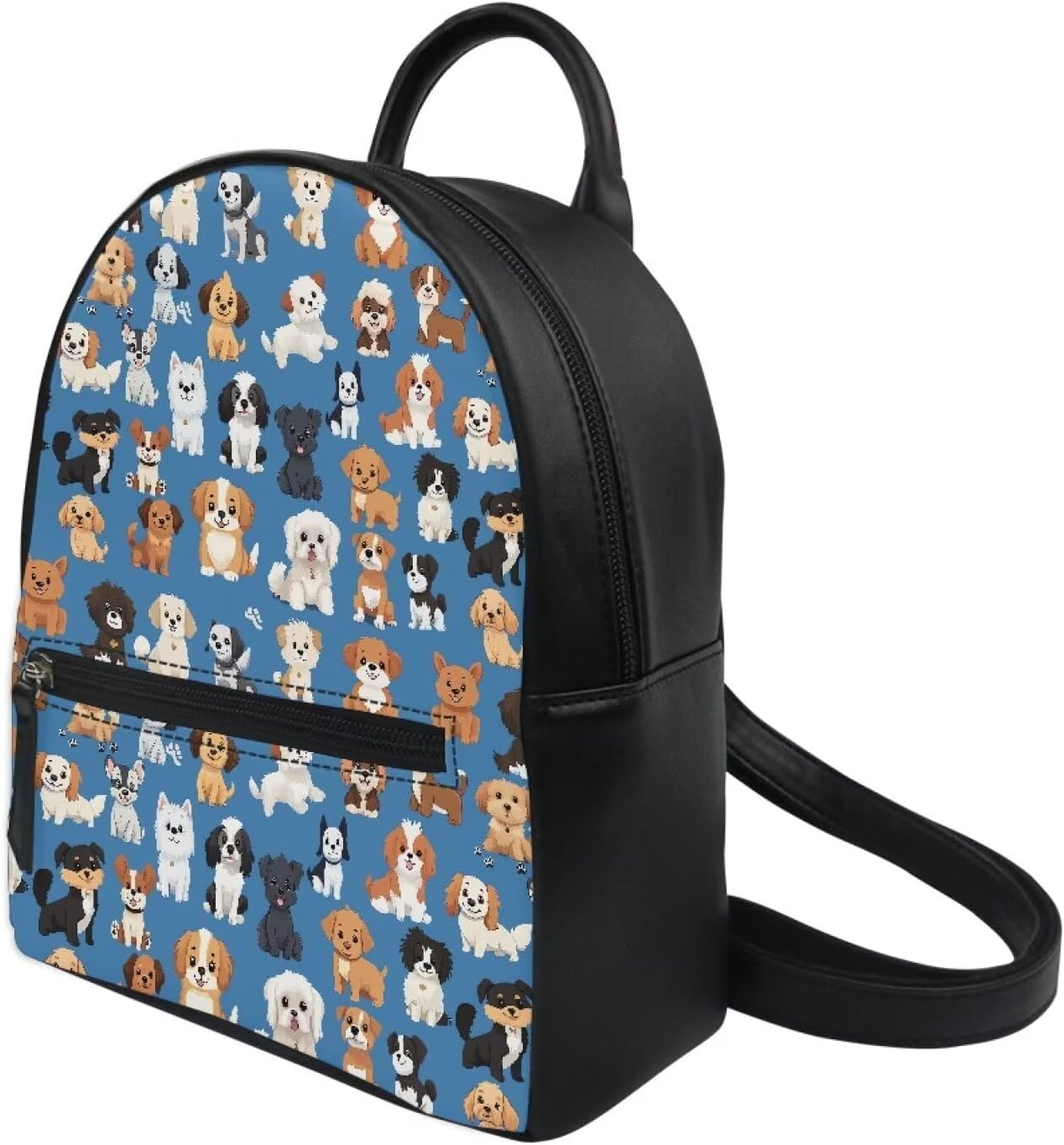 Showudesigns Mini Backpack for Teen Girls - Cute Leather Dog Design Purse in Blue | Ideal for School & Travel