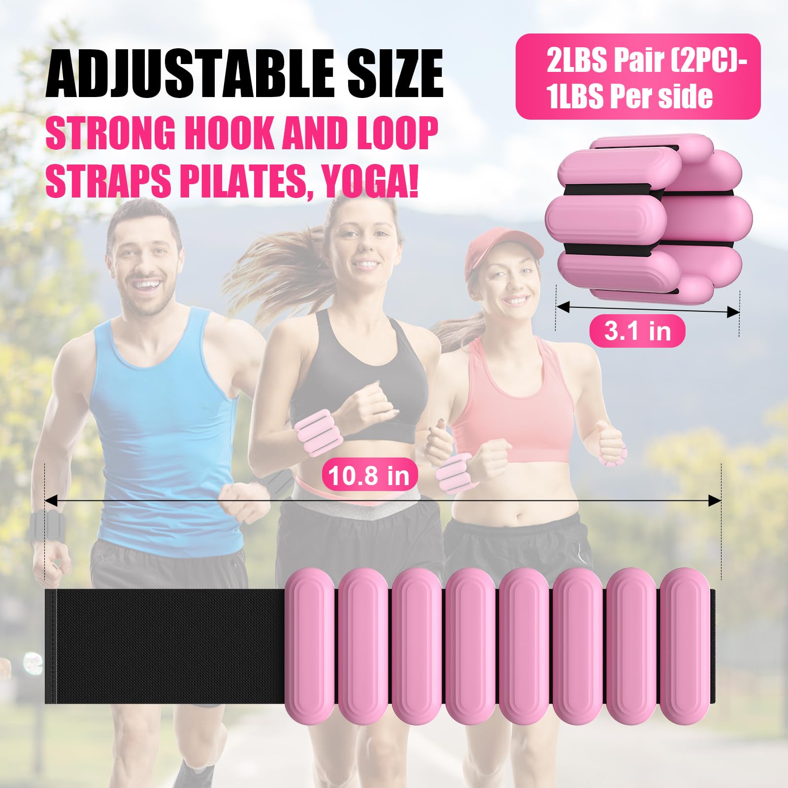 Wrist & Ankle Weights for Women, Wearable Strong Arm & Leg Weights Set of 2(1Lbs Each), Adjustable Ankle Weights for Walking, Yoga, Dance, Barre,Gym,Exercise,Pilates,Walking Running (Light Pink)