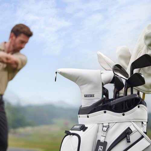 GEESEE Golf Putter Cover with Premium PU Leather, Magnetic Blade Putter Headcover, Soft Lined Design for Secure Fit, Durable Putter Cover for Blade Style Putters Golf Clubs-1 Unit (PU-Blade-White)