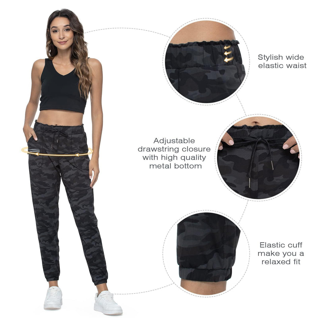 Haowind Joggers for Women with Pockets Elastic Waist Workout Sport Gym Pants Comfy Lounge Yoga Running Pants(Black Ash Camo XS)