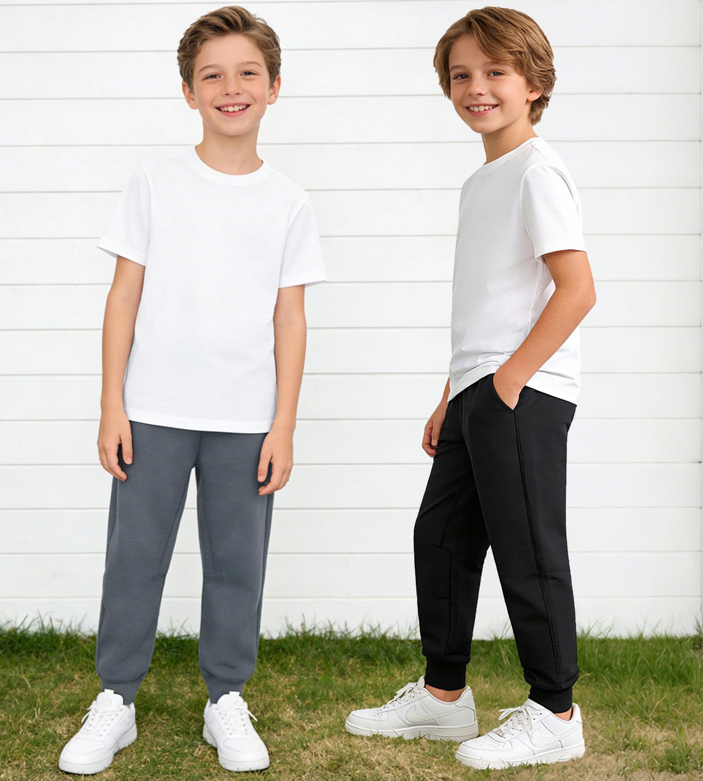 MERIDIANO 2 Pack Kids Sweatpants Athletic Outdoor Pants for Boys Girls Activewear Joggers with Pocket Size 11-12 Black & Charcoal