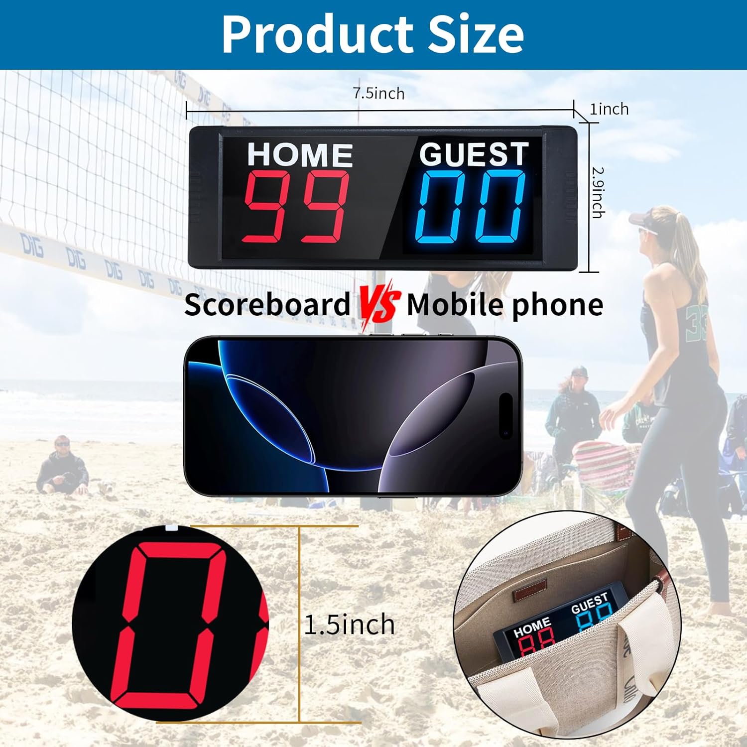 YZ LED Portable Digital Scoreboard - Tabletop Electronic Score Keeper for Indoor/Outdoor Games