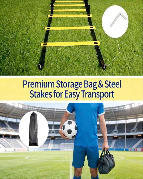 PHOEGRAY 6 Packs Agility Ladder Speed Training Set - 36 Detachable Rungs (20 Inches Each) with 24 Ground Stakes, Portable Exercise Ladders for Soccer Football Footwork Training w/Carry Bag (Yellow)