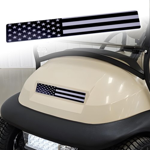 Black and Grey American Flag Fits Club Car Precedent Golf Cart Front Name Plate. Fits Club Car Precedent Carts Dressed