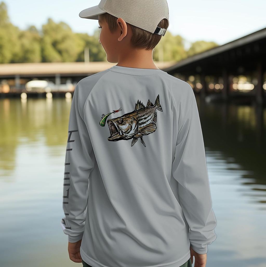 Palmyth Boys Fishing Shirt - Youth Long Sleeve T-Shirt with UPF 50+ Sun Protection