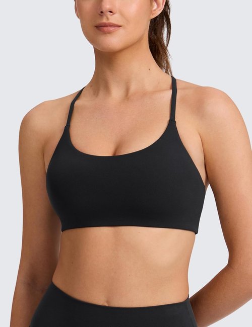 CRZ YOGA Sports Bra - Butterlift Double Lined V Back, Wireless Scoop Neck, Non-Padded, Comfortable Fit