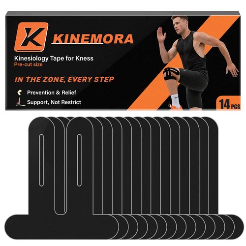 14 Pcs Precut Kinesiology Tape for Knees - Knee Support & Stability, Reduces Pressure Feel, Waterproof, Elastic Strong Adhesive Athletic Tape, Latex-Free, Breathable, for Running, HIIT, Squats