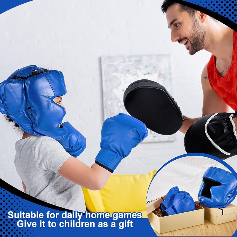Kanayu Kids Boxing Gear Set - Blue & White, Includes Helmet Gloves Wraps