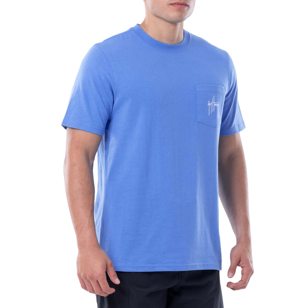 Guy Harvey Men’s Offshore Fish Collection Short Sleeve Pocket T-Shirt, Azure Blue/Horizon, X-Large